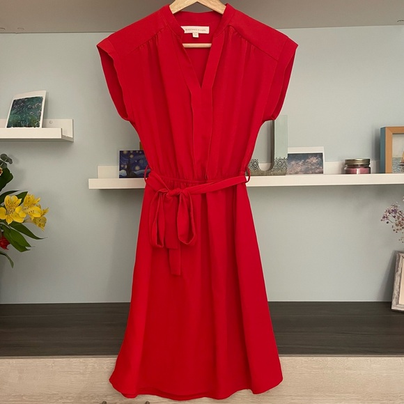 Monteau Red Cap Sleeve Flowy Lightweight Midi Dress - Picture 1 of 11